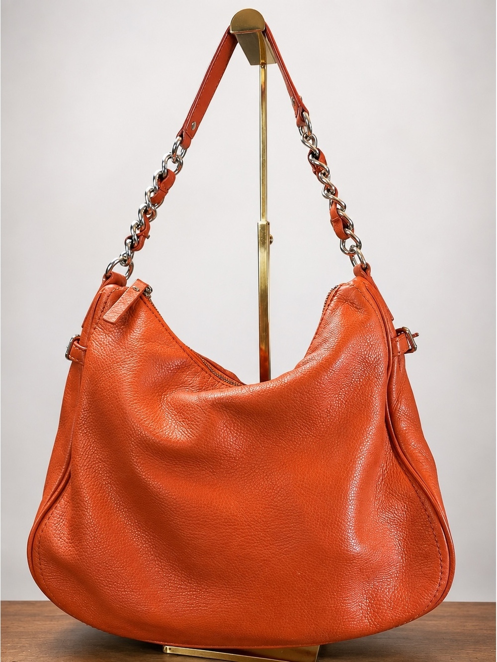 Kate Spade Orange Leather Hobo Shoulder Bag with Chain Strap